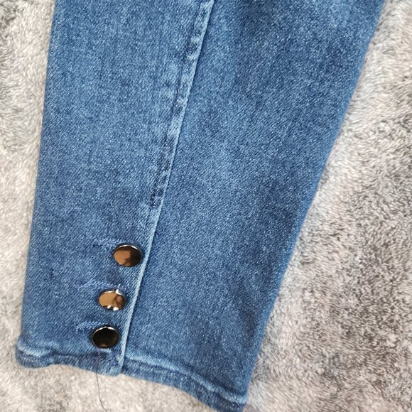 Risen Denim Jacket Blazer Blue Women’s L USA Pockets Casual Button Dark Wash NEW - Picture 8 of 11